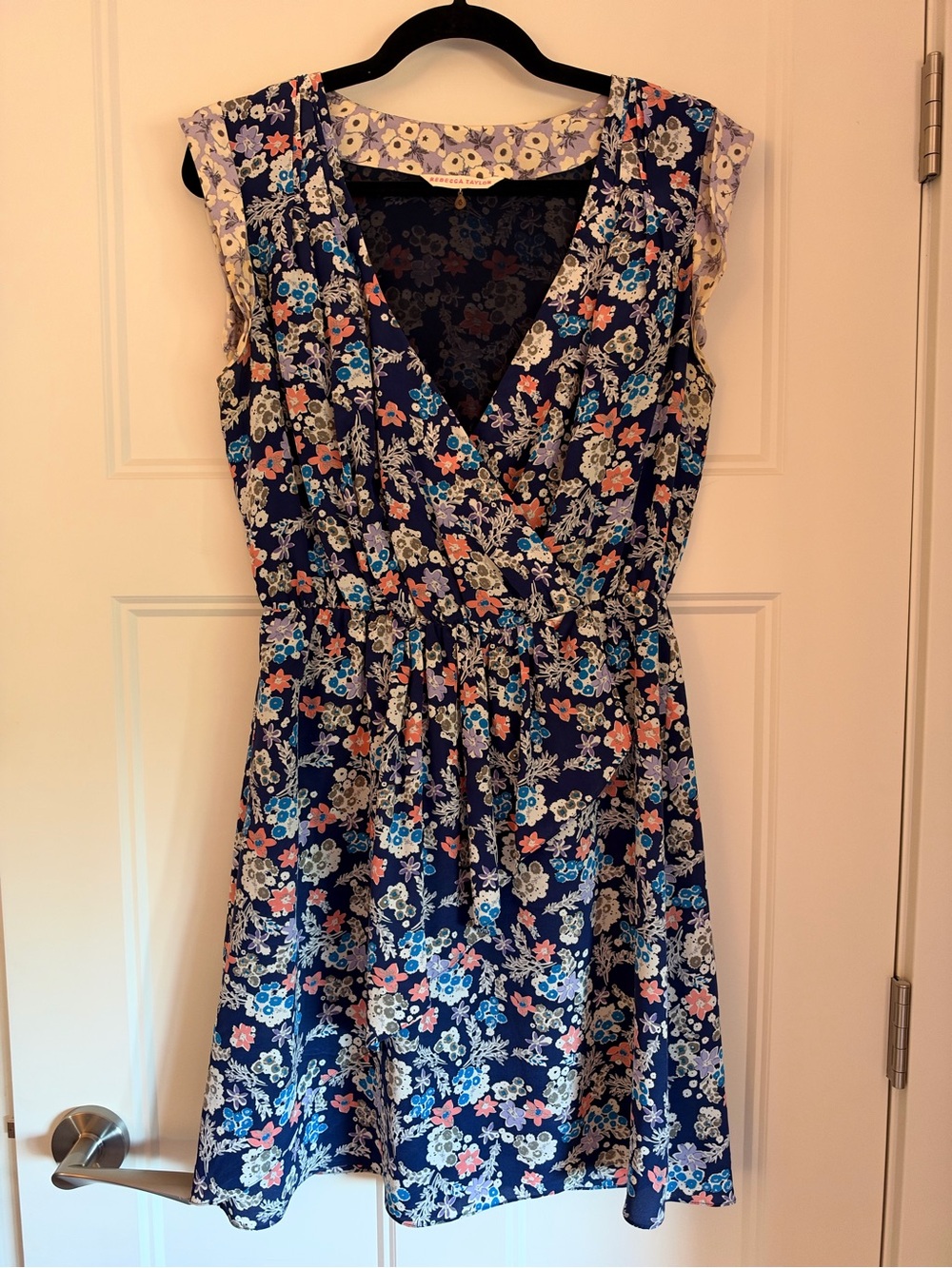 Rebecca Taylor Navy Floral Faux-Wrap Mini Dress
